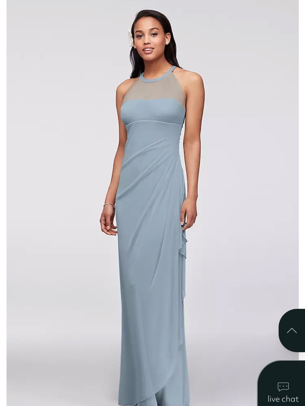 Davids Bridal Sleeveless Long Mesh Dress W/ Illusion Neckline Pink/Fuchsia 0 - Picture 7 of 9